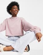 Asos Design Boxy High Neck Sweatshirt In Mink-pink