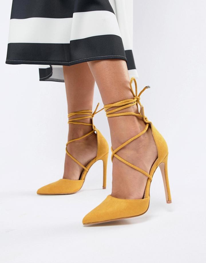 Public Desire Aries Yellow Tie Up Pumps - Yellow