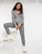 Heartbreak Peplum Hem Blazer With Puff Sleeve In Black And White Check-multi