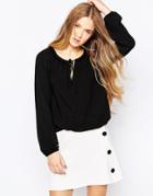 Vero Moda Long Sleeve Top With Tie Front - Black