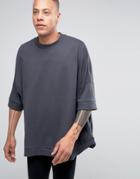Asos Extreme Oversized Slouchy T-shirt With Curved Hem In Ebony - Gray