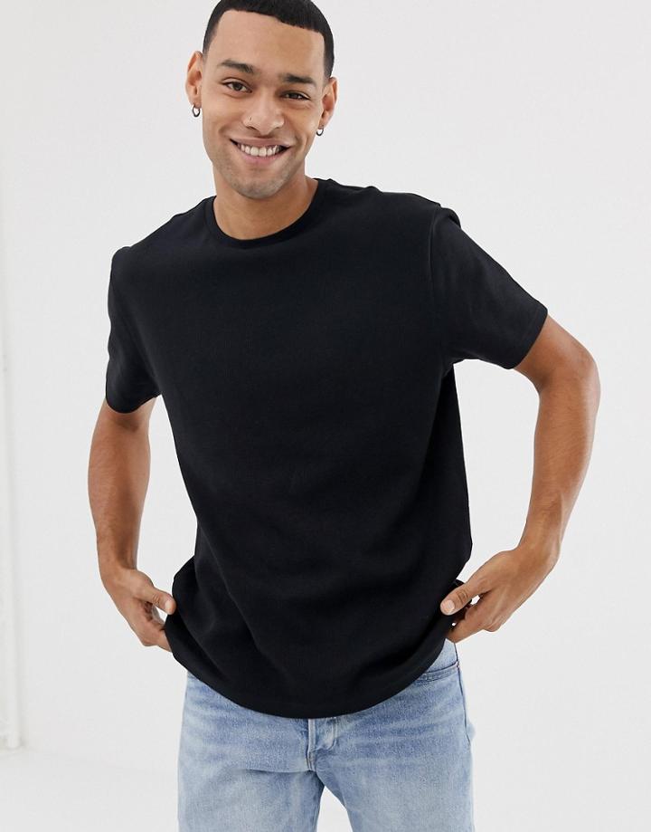 Asos Design Relaxed T-shirt With Crew Neck In Waffle In Black