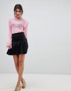 Asos Design Seamed Skater Mini Skirt With Box Pleats - Black