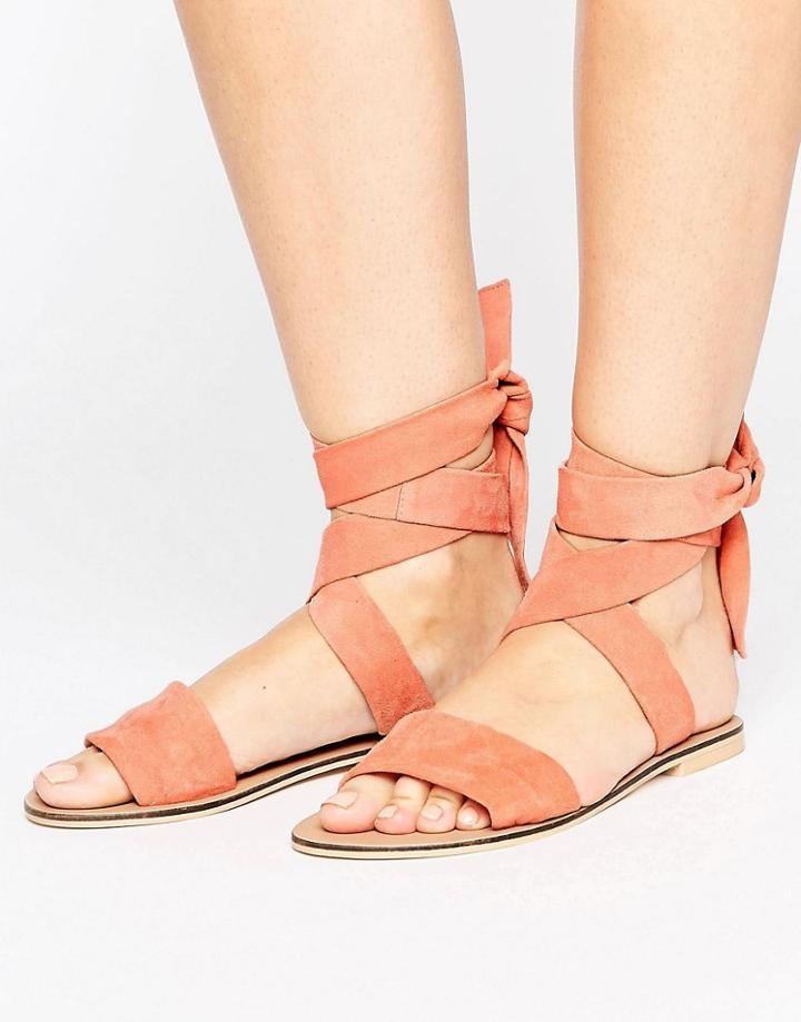 Asos Famous Suede Tie Leg Sandals - Pink