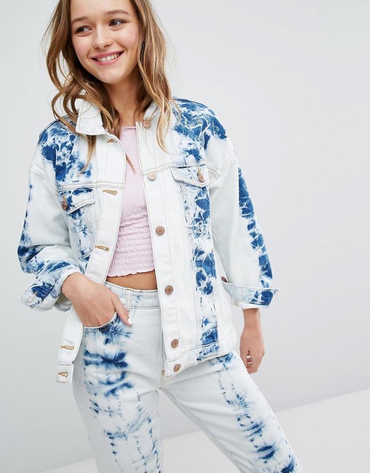 Monki Acid Wash Denim Jacket - Blue