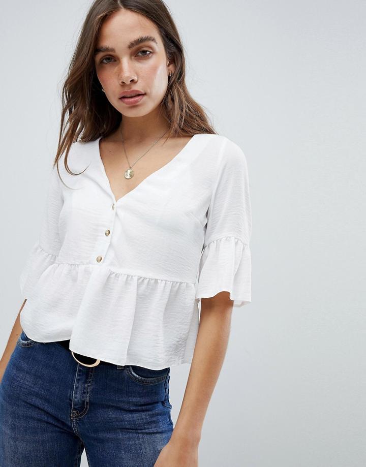 New Look Button Detail Peplum Shell Top - Cream