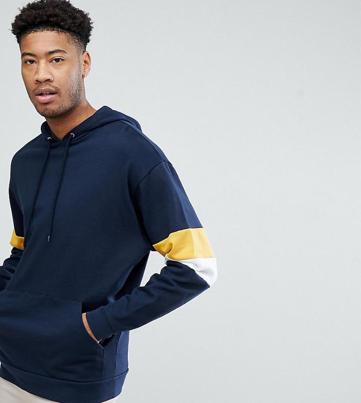 Asos Tall Oversized Hoodie With Color Block Sleeves - Navy