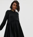 Asos Design Maternity Mini Smock Dress With Leopard Collar - Black