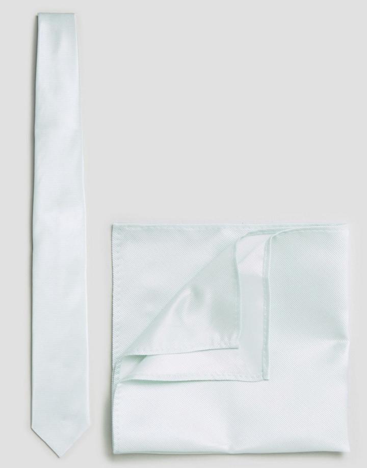 Asos Wedding Tie And Pocket Square Pack In Mint Green - Green