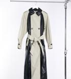 Asos Design Tall Spliced Vinyl Trench Coat In Stone And Black-neutral