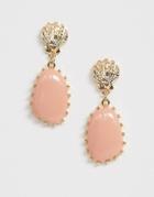 Asos Design Earrings With Metal Shell And Pink Resin Drop In Gold Tone