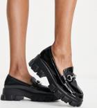 Glamorous Wide Fit Chunky Loafers With Gold Buckle Detail In Black