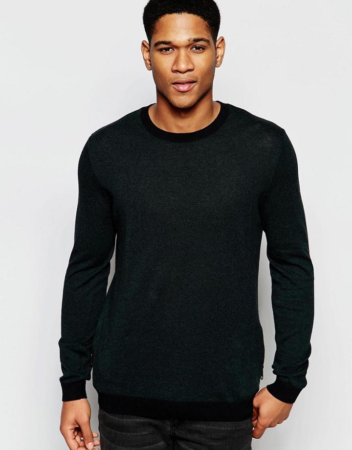 Asos Cotton Sweater With Side Zip Pockets - Green