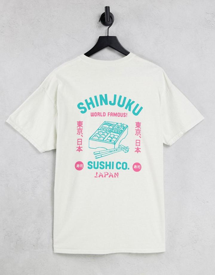 New Look T-shirt With Shinjuku Back Print In Overdye Off-white