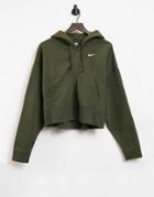 Nike Mini Swoosh Oversized Cropped Zip Through Hoodie In Khaki-green