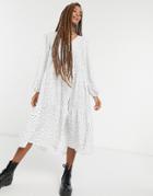Asos Design Textured Tiered Midi Smock Dress In Polka Dot-multi