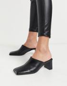 Asos Design Surreal Premium Leather Mid Heeled Mules In Black