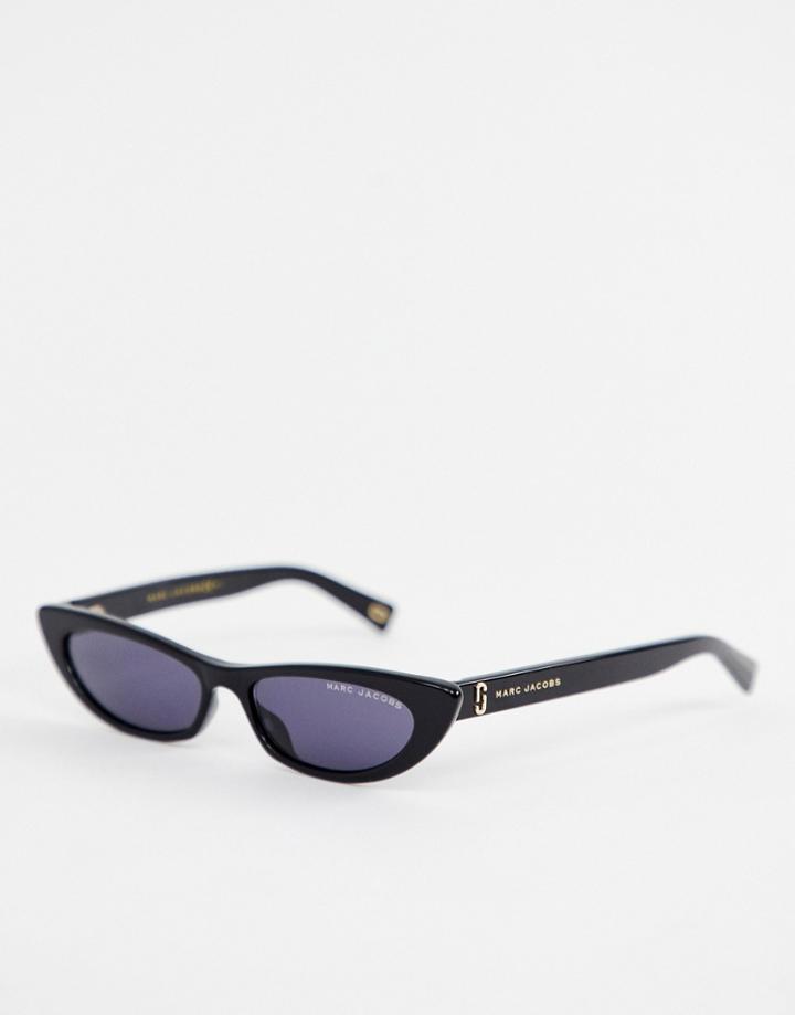 Marc Jacobs Slim Oval Sunglasses In Black - Black