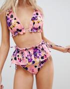 Asos Florence Floral Print Skirted High Waist Bikini Bottom - Multi