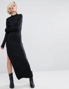 Dr Denim High Neck Maxi Dress With Side Split - Black