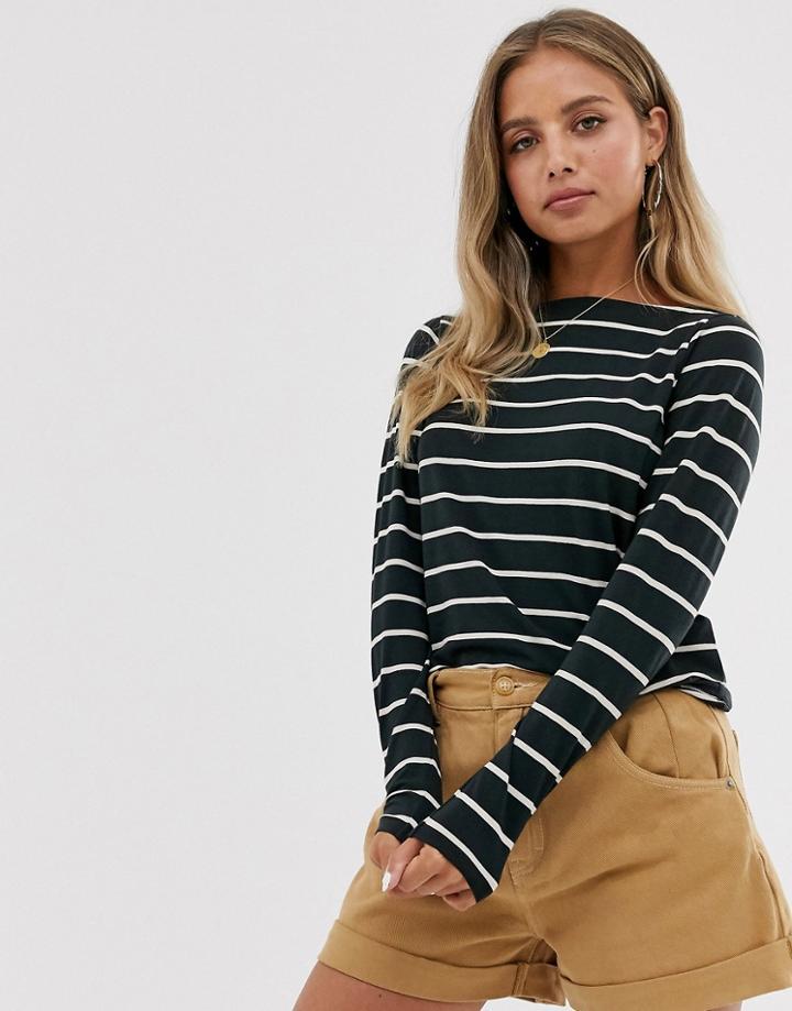 Asos Design Slash Neck Long Sleeve Top In Stripe-multi