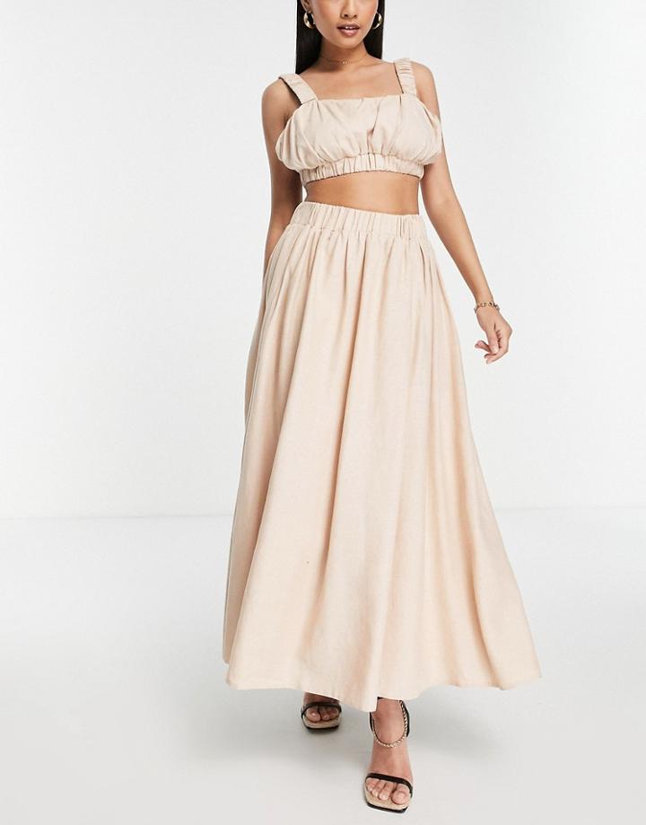 Asos Edition Full Linen Midi Skirt In Stone-white