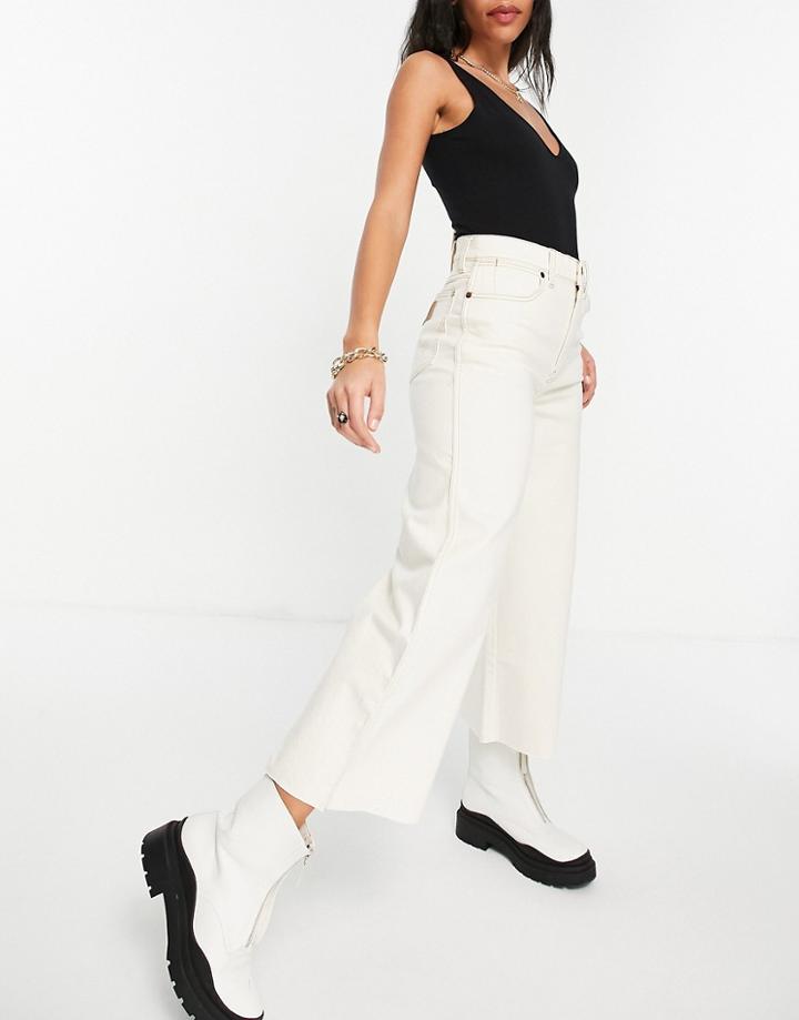 Wrangler High Rise Cropped Wide Leg Jeans In Ecru-white
