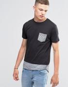 Brave Soul Long Line Spot Pocket T-shirt - Black