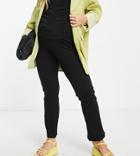 Asos Design Maternity Straight Leg Pants In Crinkle Cotton Jersey In Black