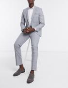 Harry Brown Gray Linen Plaid Slim Fit Suit Pants-grey