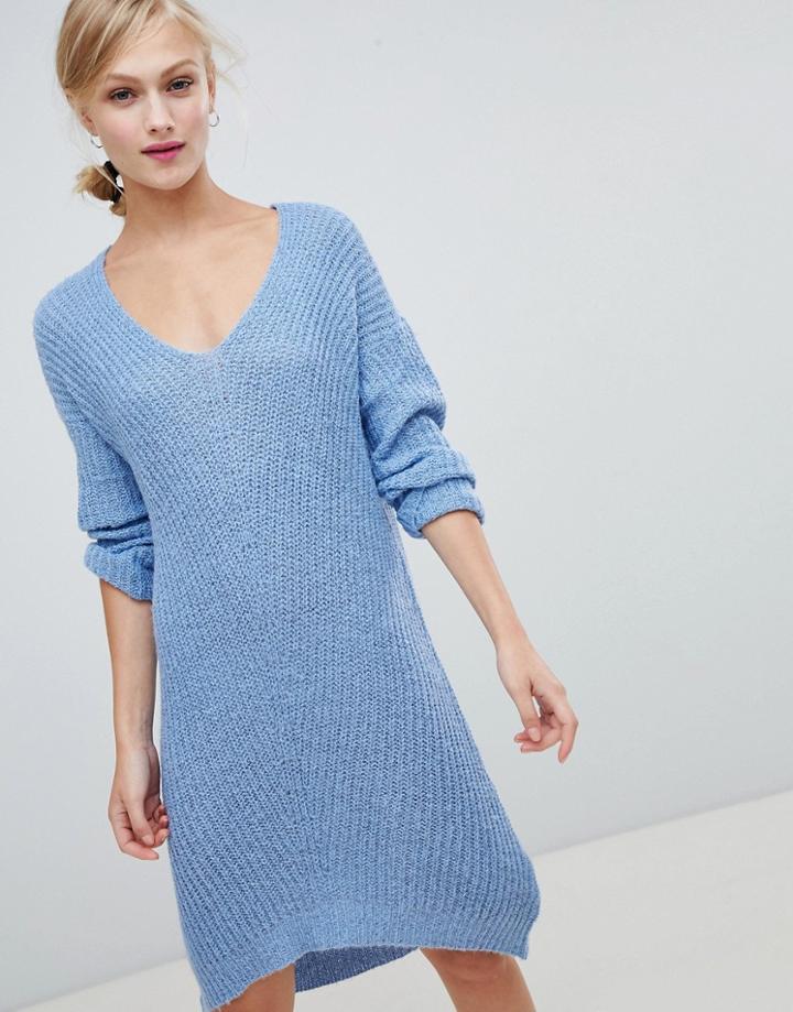 Jdy V-neck Knit Sweater Dress - Blue