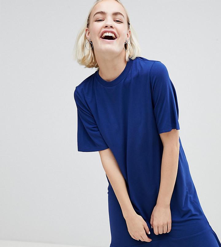 Monki Ruffle Hem T-shirt Dress-navy
