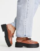 Asos Design Marshall Chunky Chain Flat Mules In Tan Croc-brown