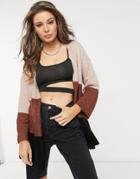 Jdy Elanora Long Sleeve Color Block Striped Knit Cardigan In Multi-black