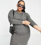 Brave Soul Plus Grungy Round Neck Jumper Dress-gray