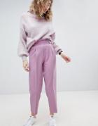 Asos Tailored Frill Waist Pants With Buckle Detail-purple