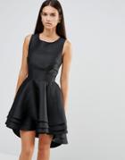 City Goddess Square Neck Skater Dress With Ruffle Detail - Black