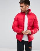 Pull & Bear Puffer Jacket In Red - Black