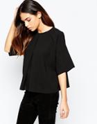 Asos Kimono Sleeve Origami T-shirt With Pleat Front - Black