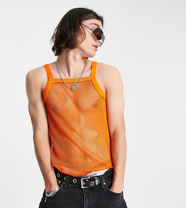 Collusion Square Neck Mesh Tank Top In Orange