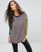 Asos Cut About Coloublock Stripe Oversized Top - Multi
