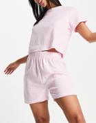 Missguided Towelling Tee And Shorts Set In Pink