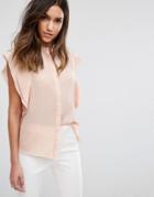 Asos Design Blouse With Frill Shoulder - Pink