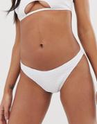 Asos Design High Leg Bikini Bottom In White Textured Scuba Croc