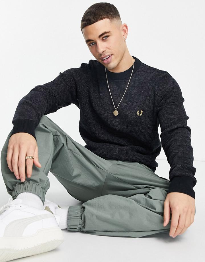 Fred Perry Textured Crew Neck Sweater In Black