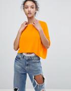 Asos Cropped Oversized T-shirt With Button Front - Orange