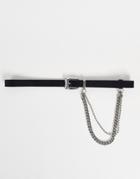 Asos Design Slim Belt In Black Faux Leather With Silver Chain