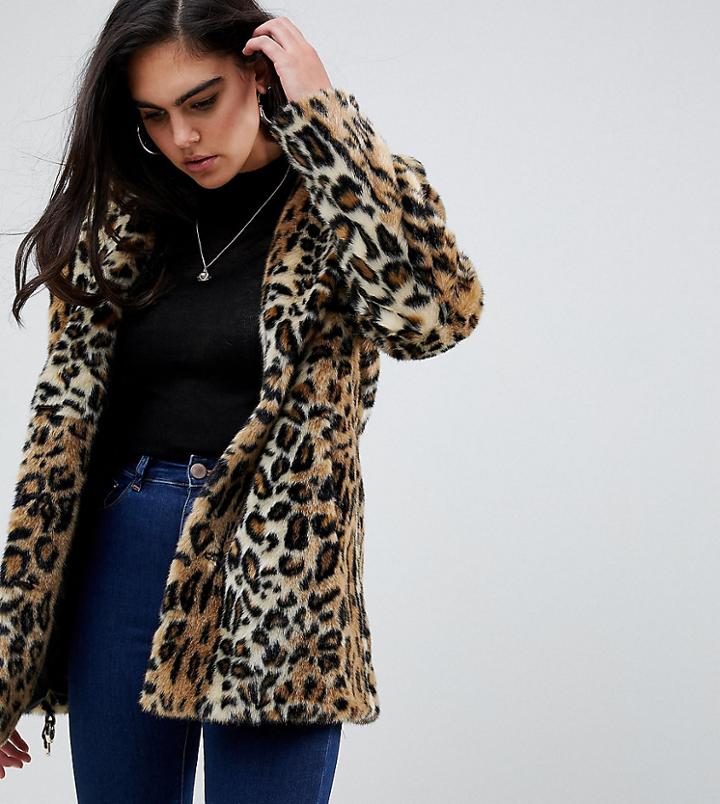 Asos Design Tall Animal Faux Fur Coat - Multi