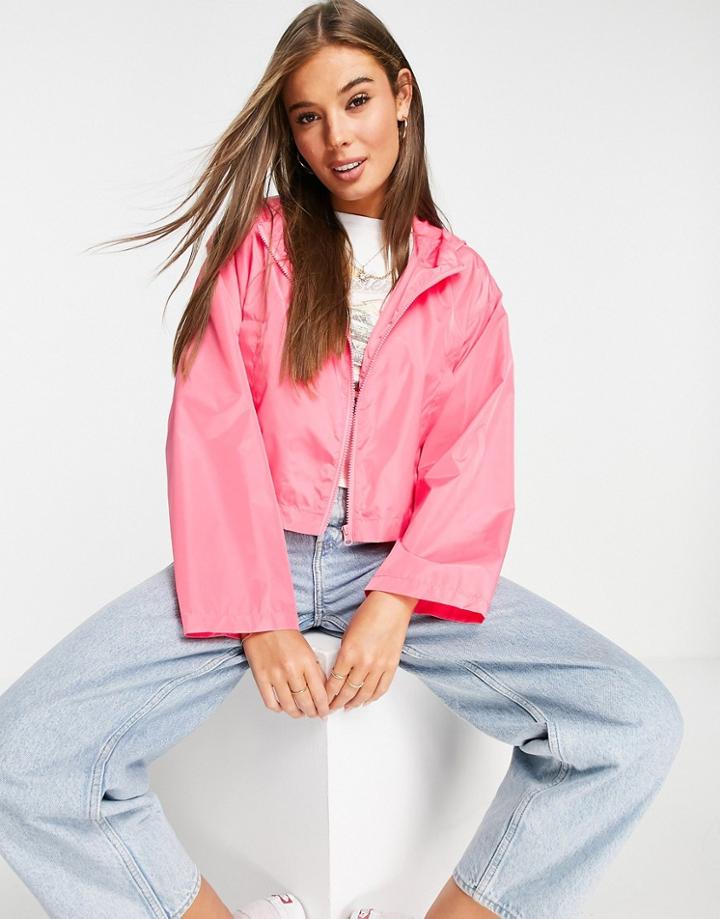 Asos Design Cropped Hooded Rain Jacket In Pink