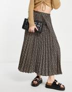 Mango Monogrammed Midi Pleated Skirt In Brown